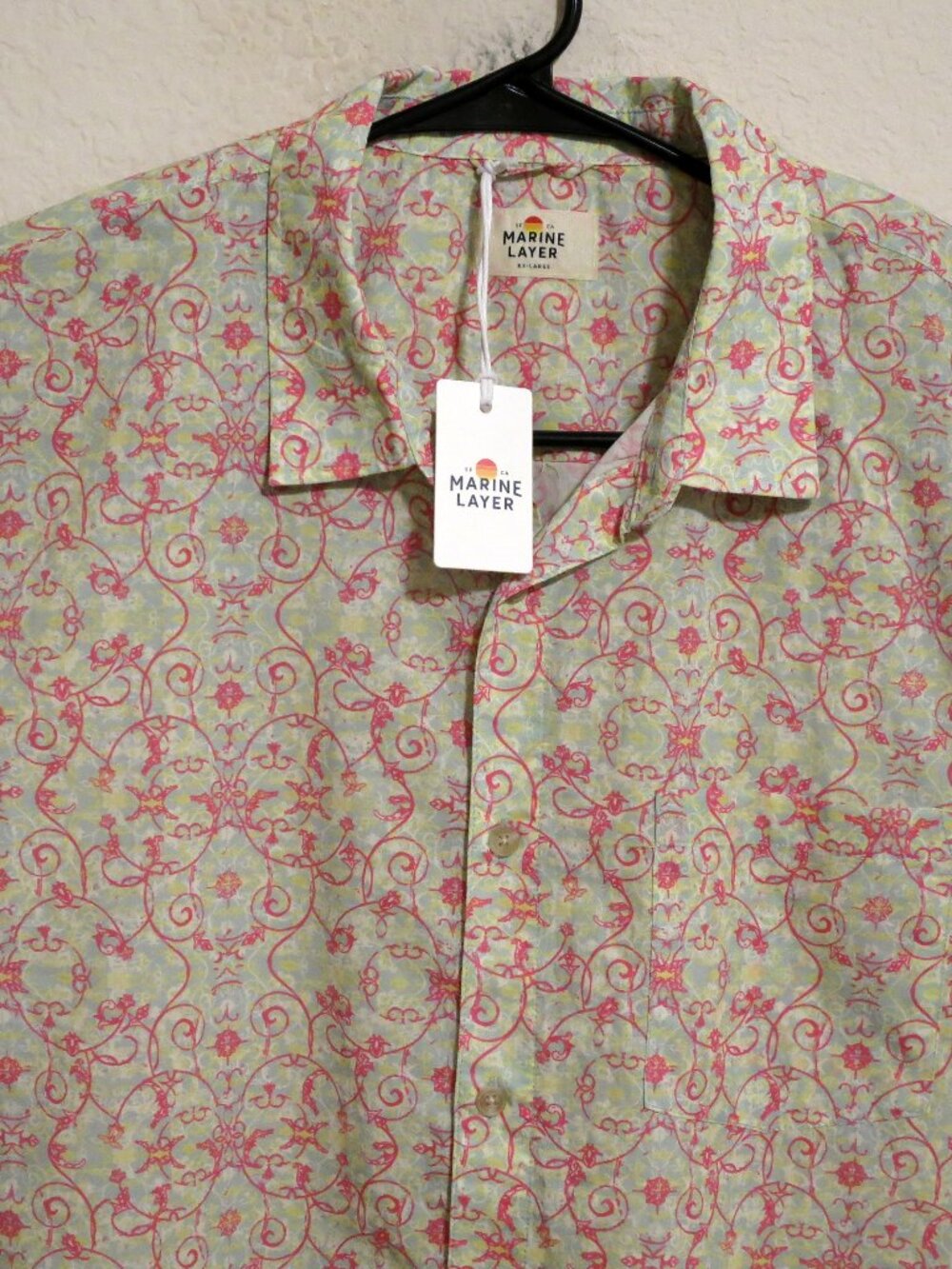Marine Layer Shirt Mens 2XL New Short Sleeve Button Yellow Green Red